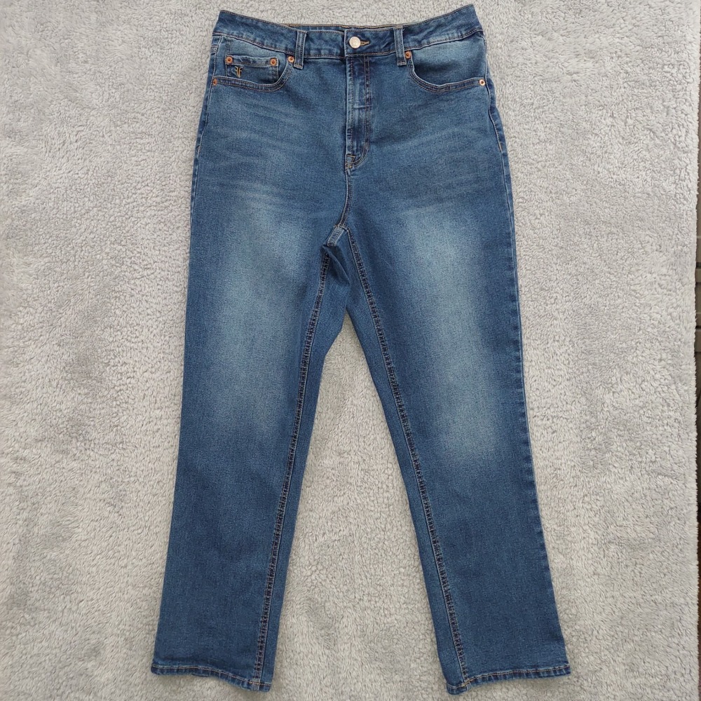 Frye Jeans Women's 8/29 Blue High Rise‎ Straight Leg Medium Wash Stretch Denim